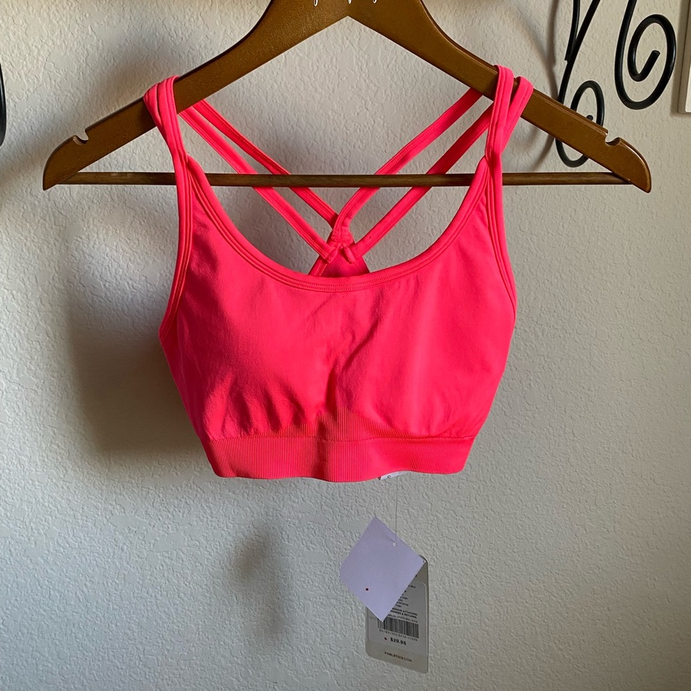 Fabletics Neon Pink Strappy Sports Bra